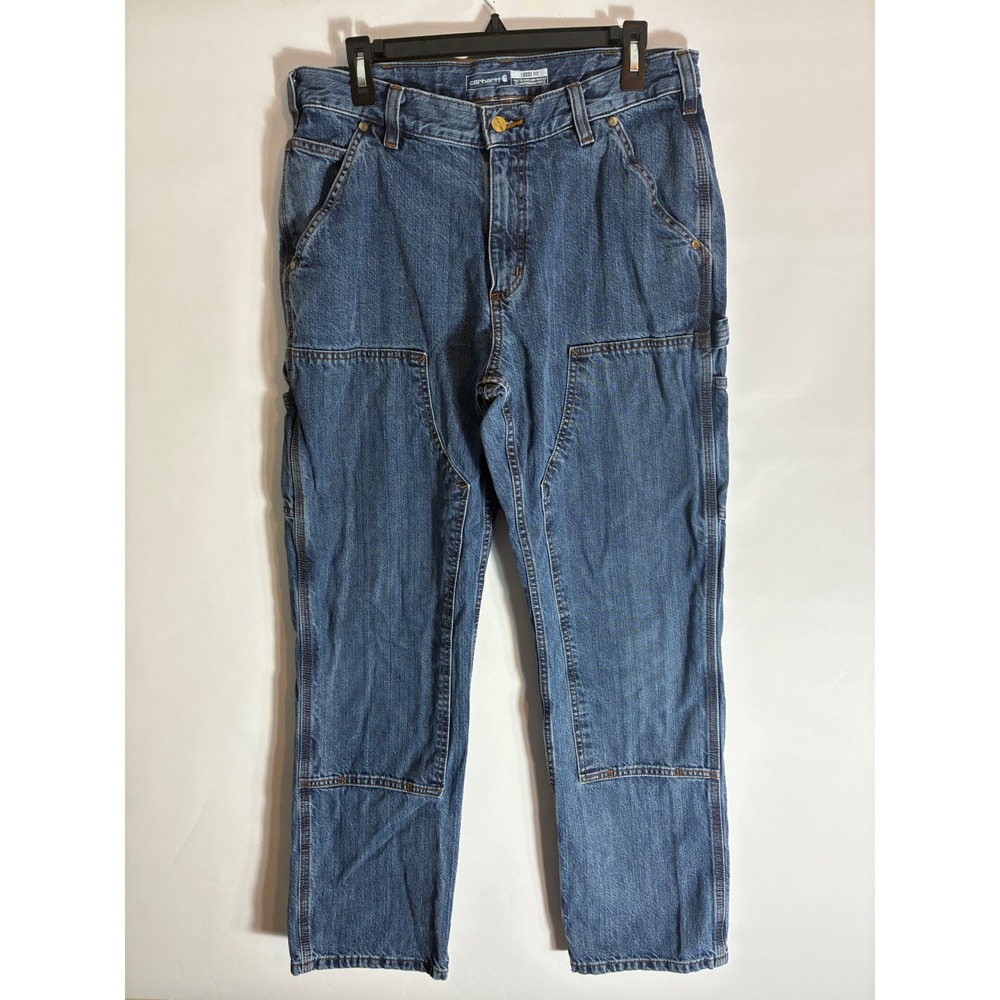 Carhartt Loose Fit Double Knee Carpenter Jeans Blue Denim 33x32 BD4944-M